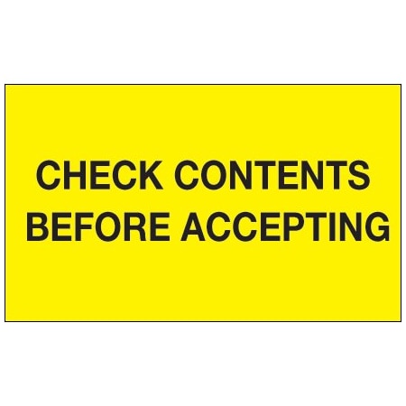Bsc Preferred 4 x 6'' - ''Check Contents Before Accepting'' Fluorescent Yellow Labels BUY00025583